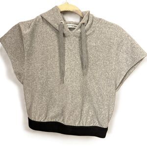 Alexander Wang T Grey Drawstring Hood Cropped Hoodie Short Sleeve XS
